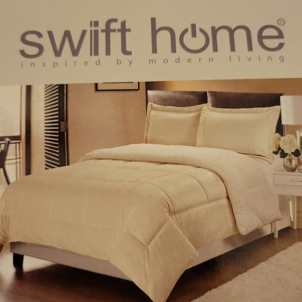 Swift Home Reversible faux fur Sherpa down alternative comforter sham Twin New…